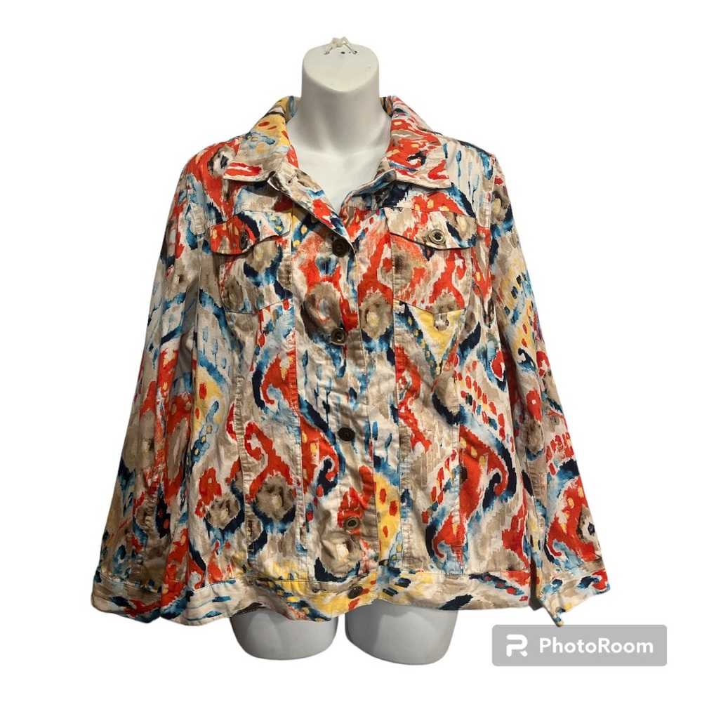 Chico’s Jacket. Very artsy looking. Chico’s Size 2 or a large